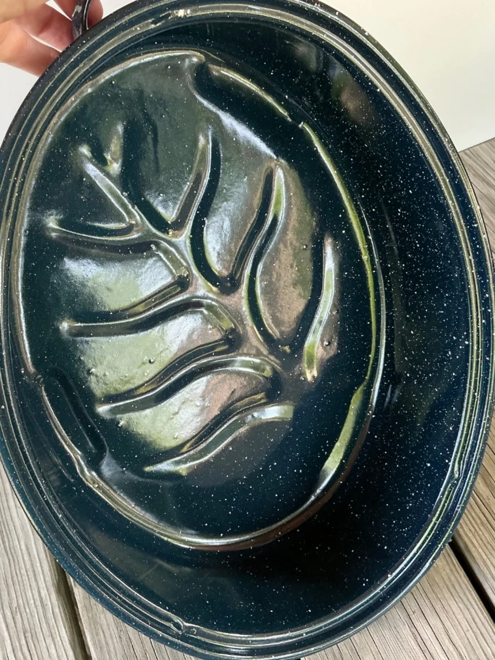 Granite Ware Blue Speckled Roasting Pan Oval Tree Enamelware Handles Granite